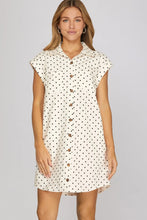 Load image into Gallery viewer, Mini polka dot white/black denim button down dress

