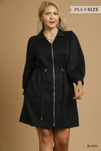 Load image into Gallery viewer, Plus TONYA- Black Luxeknit Zip-Up Mini Dress with Drawstring Waist
