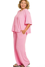 Load image into Gallery viewer, Curvy size- Baby Pink ribbed wide leg two piece set
