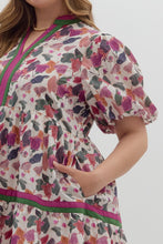 Load image into Gallery viewer, Plus Paris- Plum Floral print contrast multicolor band dress
