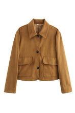 Load image into Gallery viewer, Cropped Camel Suede collared jacket
