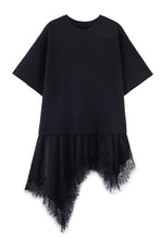 Load image into Gallery viewer, Assymetric lace trim black T-shirt
