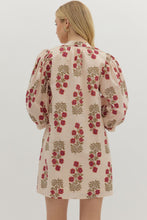 Load image into Gallery viewer, Tara- Red Ecru Floral pattern band Collar V neck dress
