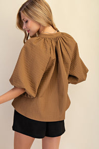Zee- Deep Mocha Textured Puff sleeve top