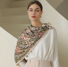 Load image into Gallery viewer, Flower Print Small Neck Silk Scarf Pink Square
