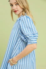 Load image into Gallery viewer, UMGEE- Striped v neck blue midi length dress
