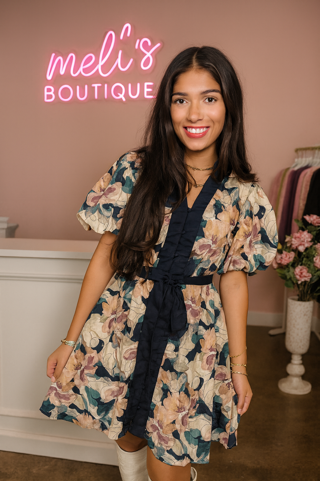 Jenny- Button Down Tie front elegant floral dress
