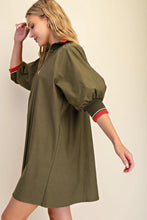 Load image into Gallery viewer, Soho- Olive/rust High collared mock neck quarter zip dress with pockets
