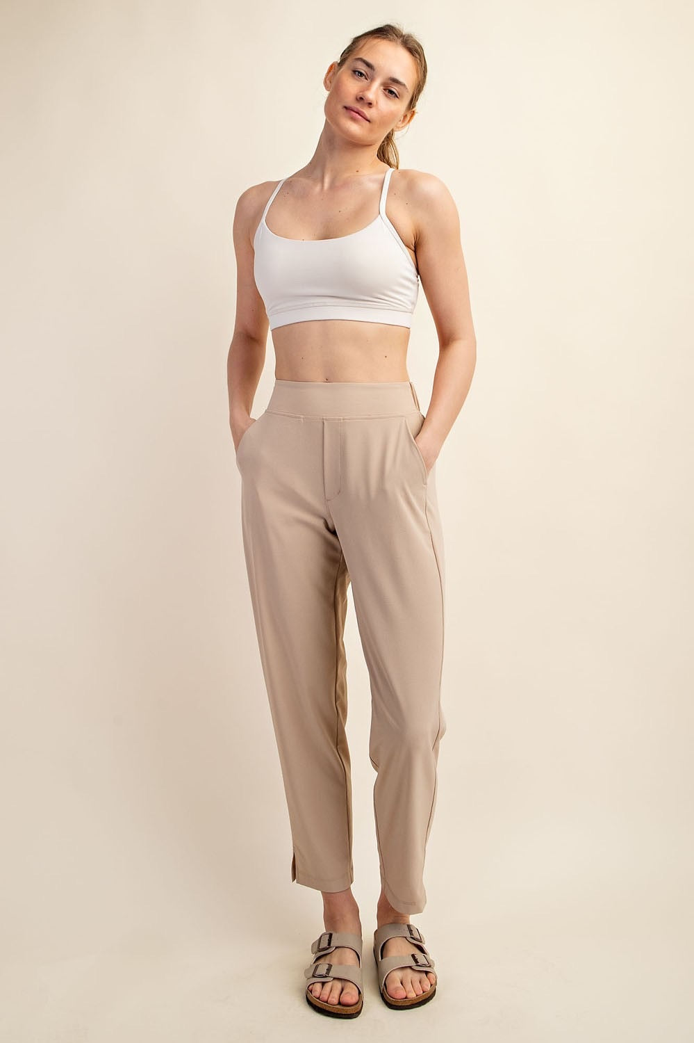 PLUS TWYLA- Natural designer inspired crinkle woven ankle pants