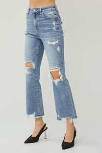 PLUS RISEN JEANS- High Rise semi wide (ankle flare) distressed jeans RDP5712X