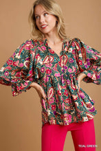 Load image into Gallery viewer, Plus Guadalupe  -teal paisley print top
