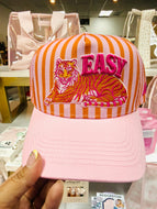 RESTOCK!!!Easy tiger striped pink and dark coral hat