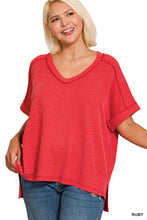 Load image into Gallery viewer, Plus Basic ribbed ruby red  V-neck casual top
