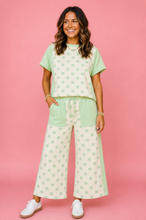 Load image into Gallery viewer, Summer Day- Green polka dot two piece wide leg cropped pants set
