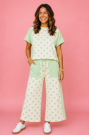 RESTOCK!!! Summer Day- Green polka dot two piece wide leg cropped pants set