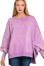 Load image into Gallery viewer, Lavender oversized WASHED BATWING SLEEVE HI-LOW FLEECE SWEATSHIRT
