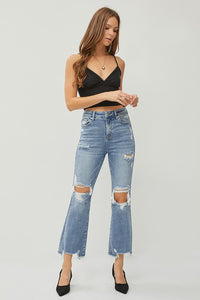 PLUS RISEN JEANS- High Rise semi wide (ankle flare) distressed jeans RDP5712X