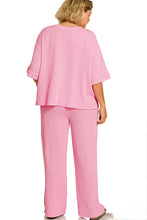 Load image into Gallery viewer, Curvy size- Baby Pink ribbed wide leg two piece set
