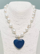 Load image into Gallery viewer, SPRING - Heart-N-Pearl Necklace (navy) BNK704

