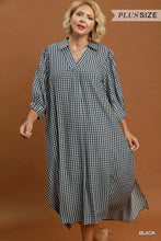 Load image into Gallery viewer, UMGEE Plus Gingham print black midi length dress
