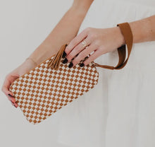 Load image into Gallery viewer, Pretty Simple- Emma woven brown checkered clutch wristlet
