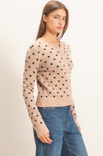 Load image into Gallery viewer, Taupe polka dot button up cardigan
