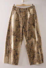 Load image into Gallery viewer, Mocha leopard washed animal print barrel denim

