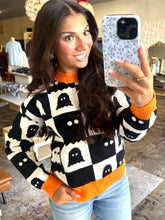 Load image into Gallery viewer, Checkered Halloween ghost sweater

