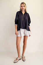 Load image into Gallery viewer, Ayla- Navy high half zip collar puff sleeve top
