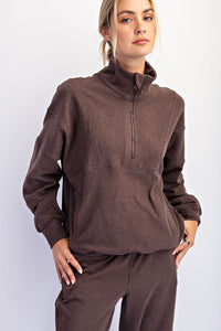 Espresso Ribbed luxury Ribbed cocoon quarter zip top