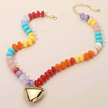 Load image into Gallery viewer, 18K Gold Dipped Puffy Heart Pendant Chunky Resin Disc Beaded Necklace
