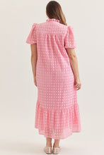 Load image into Gallery viewer, Pink Eyelet short puff sleeve midi dress

