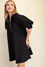 Load image into Gallery viewer, Soho- Black/Pink High collared mock neck quarter zip dress with pockets
