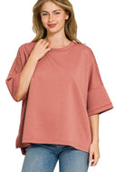 Winter Rose SCUBA ROUND NECK TOP WITH SIDE SLITS