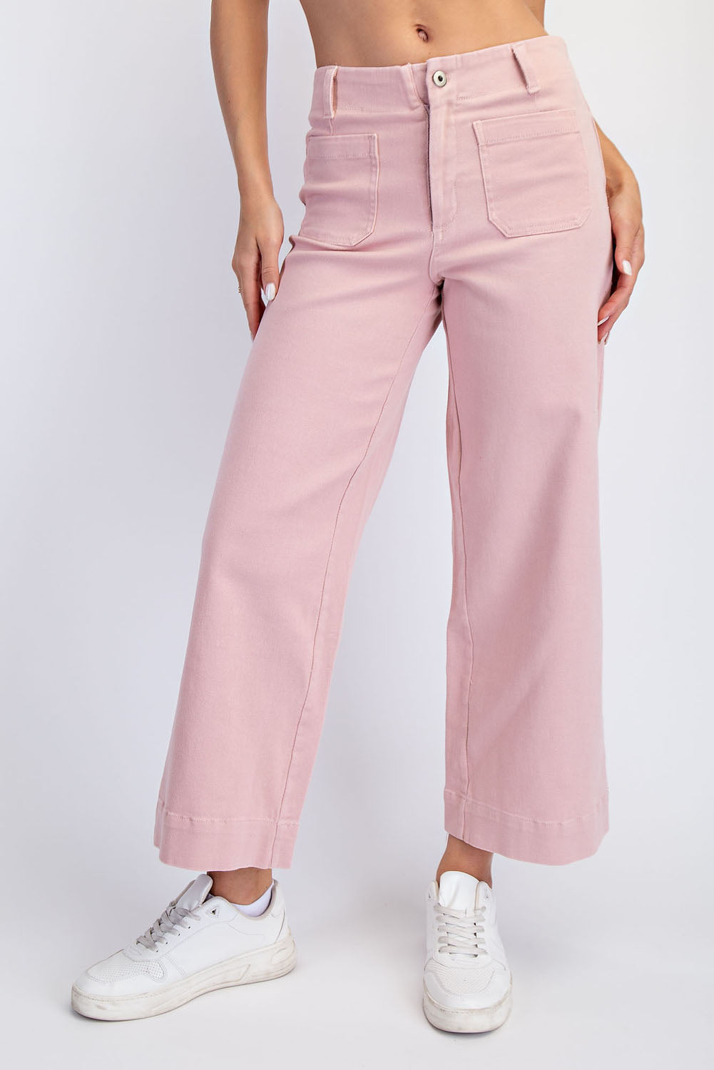 Dusty pink cropped twill wide leg pants