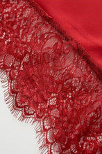 Load image into Gallery viewer, Red asymmetric lace hem halter top
