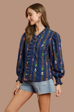 Load image into Gallery viewer, Lala Top- Umgee exclusive midnight printed Victorian collared top
