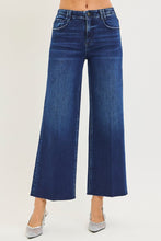 Load image into Gallery viewer, RISEN JEANS- Dark wash wide leg raw hem crease line jeans PWA21570
