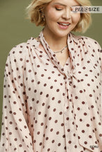 Load image into Gallery viewer, UMGEE Plus Ecru Polka Dot Split Neck Blouse with Ruffle Cuffs
