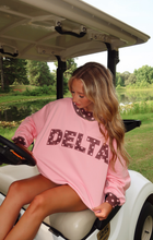 Load image into Gallery viewer, Pink/Brown Delta Polka Dot Mock Neck Sweatshirt
