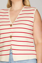 Load image into Gallery viewer, Curvy sizes- NITSA- Red striped sleeveless vest gold buttons
