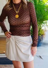 Load image into Gallery viewer, Mesh polka dot brown long sleeve top
