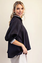 Load image into Gallery viewer, Ayla- Navy high half zip collar puff sleeve top
