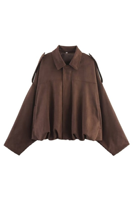 Chocolate Brown Suede Bomber Jacket