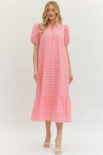 Load image into Gallery viewer, ENTRO- Plus size Pink Eyelet short puff sleeve midi dress
