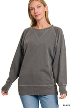 Load image into Gallery viewer, ZENA- Black pigment dye French Terry sweatshirt with pockets

