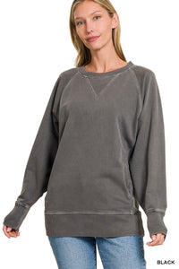 ZENA- Black pigment dye French Terry sweatshirt with pockets
