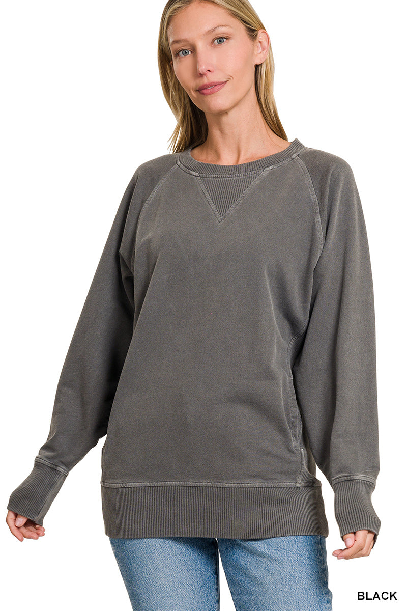 ZENA- Black pigment dye French Terry sweatshirt with pockets