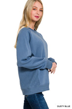 Load image into Gallery viewer, Morgan- Dusty Blue Ribbed side raglan sweatshirt
