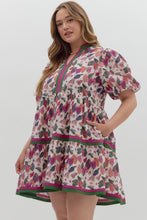 Load image into Gallery viewer, Plus Paris- Plum Floral print contrast multicolor band dress
